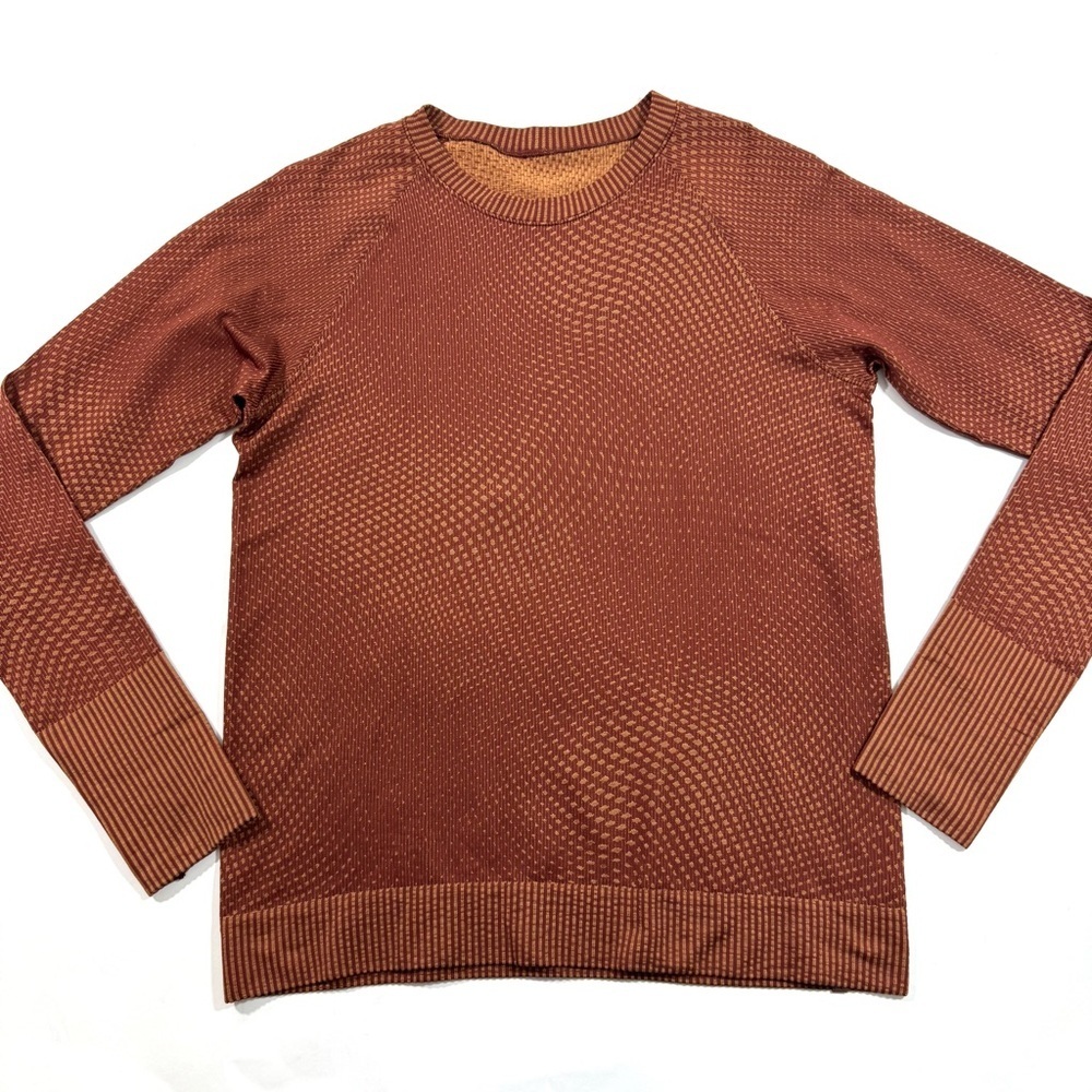 Lululemon Rest Less Pullover Top Grid Warp Date Brown Desert Sun